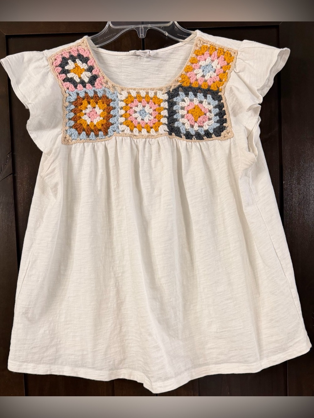THML Crochet Granny Square Yoke Top Sz L